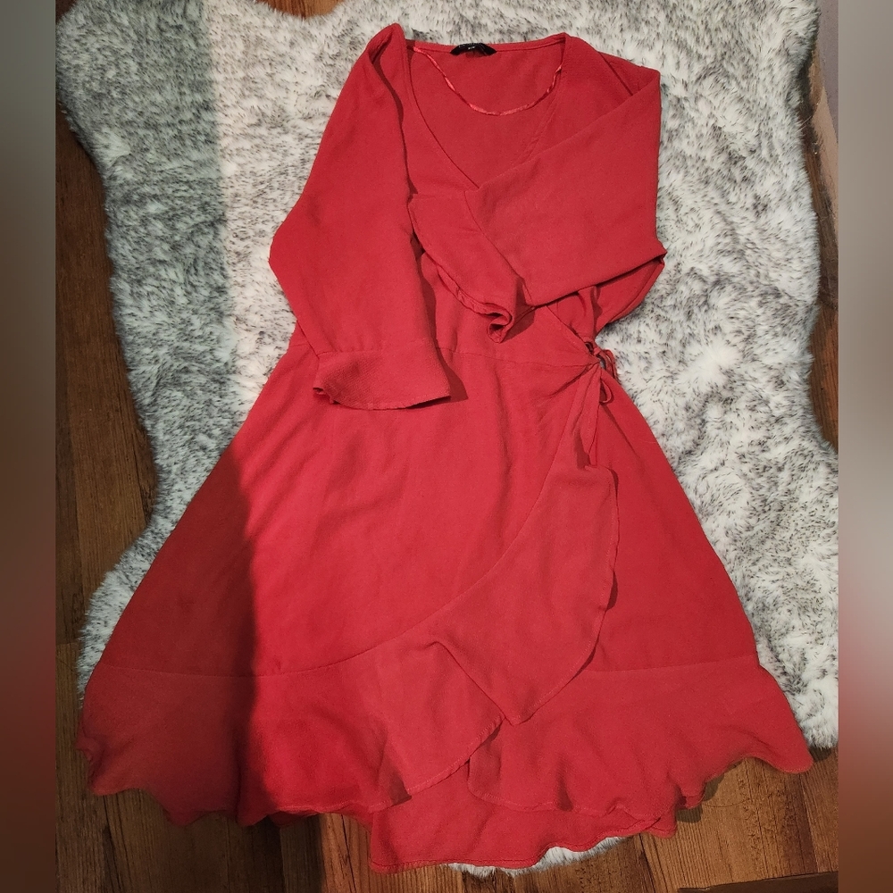 Red Dress with Ruffle Bottom and Side Tie